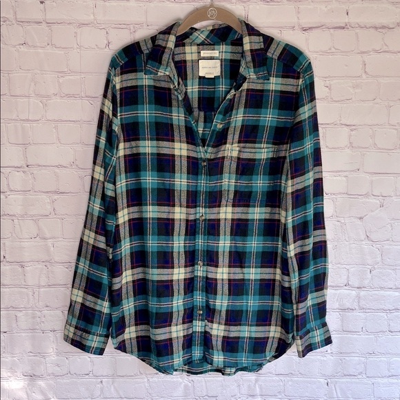 American Eagle Outfitters Tops - American Eagle Outfitters‎ Blue and Green Plaid Button Up Shirt Woman’s Medium
